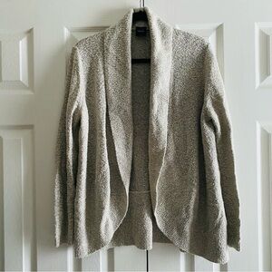 RAFAELLA COTTON BOUCLE KNIT SHAWL COLLAR OPEN FRONT CARDIGAN SWEATER Beige L